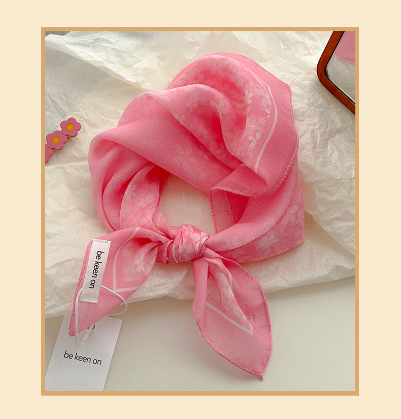 Cotton And Linen Silk Scarf Featuring Flower Pattern In Pink, Perfect For Spring & Summer