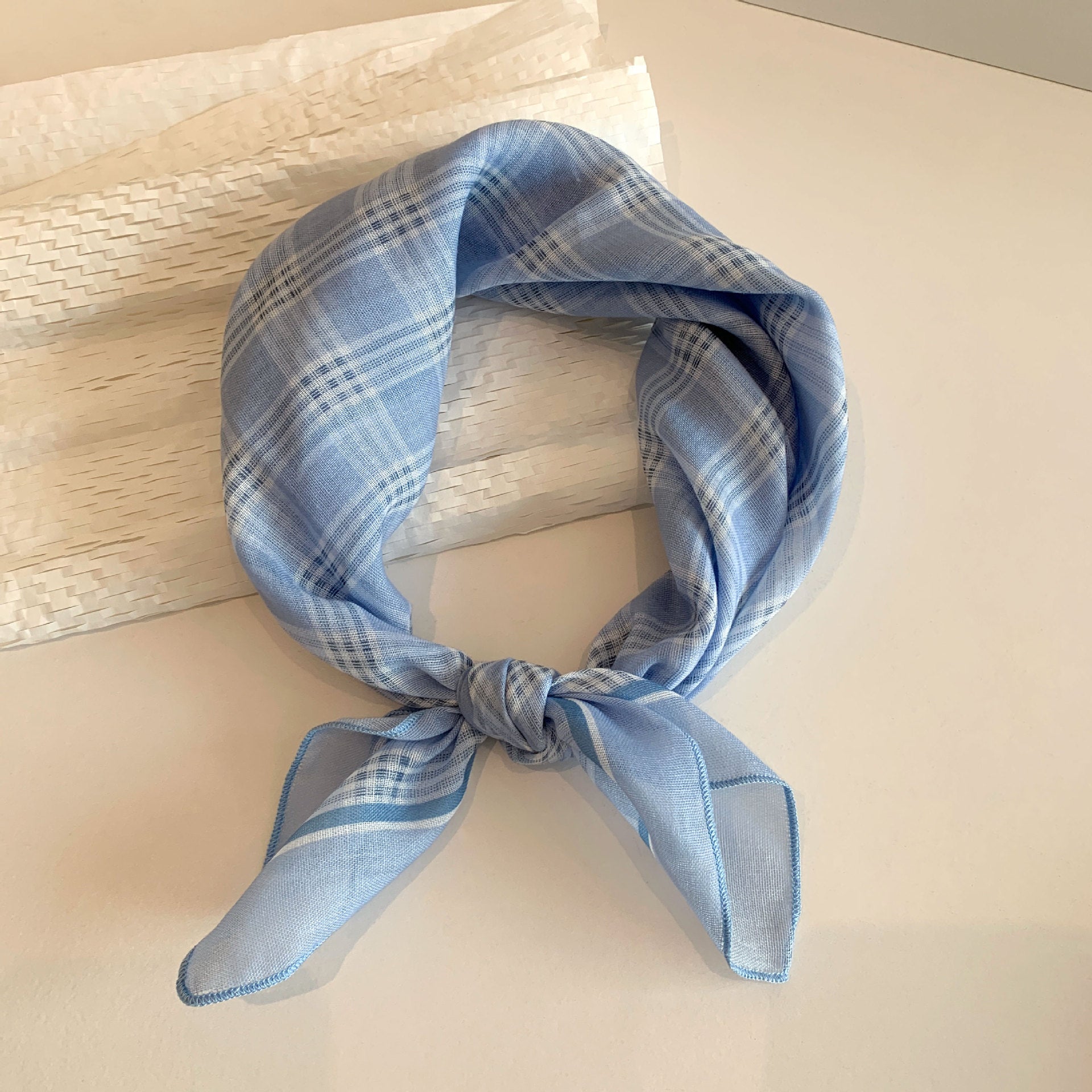Blue Silk Kerchief Bandana For Spring And Summer, Stylish And Lightweight Accessory