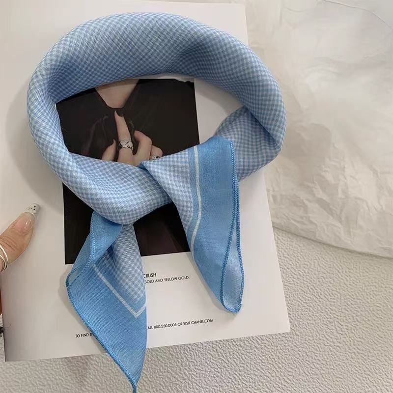 Blue Silk Kerchief Bandana For Spring And Summer, Stylish And Lightweight Accessory