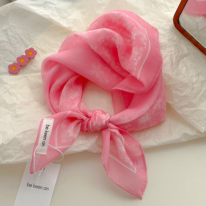 Cotton And Linen Silk Scarf Featuring Flower Pattern In Pink, Perfect For Spring & Summer