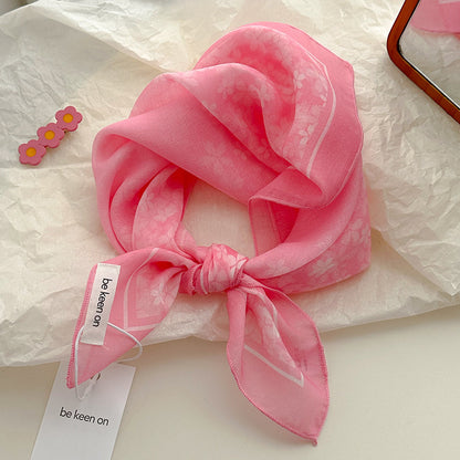 Cotton And Linen Silk Scarf Featuring Flower Pattern In Pink, Perfect For Spring & Summer
