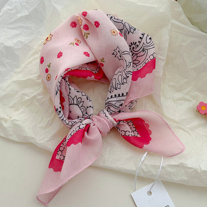 Cotton And Linen Silk Scarf Featuring Flower Pattern In Pink, Perfect For Spring & Summer