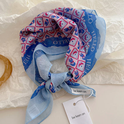 Blue Silk Kerchief Bandana For Spring And Summer, Stylish And Lightweight Accessory