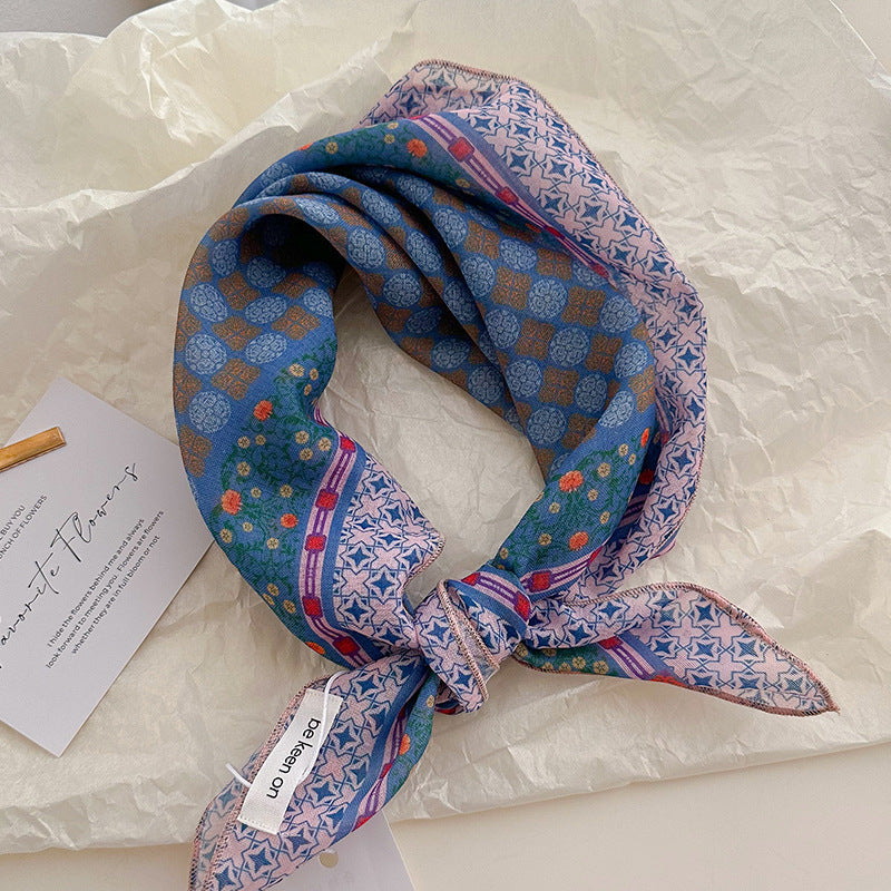 Blue Silk Kerchief Bandana For Spring And Summer, Stylish And Lightweight Accessory
