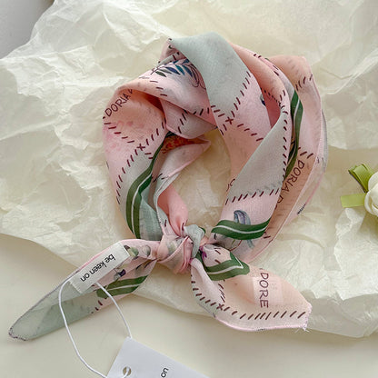 Cotton And Linen Silk Scarf Featuring Flower Pattern In Pink, Perfect For Spring & Summer