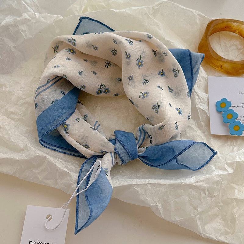 Blue Silk Kerchief Bandana For Spring And Summer, Stylish And Lightweight Accessory