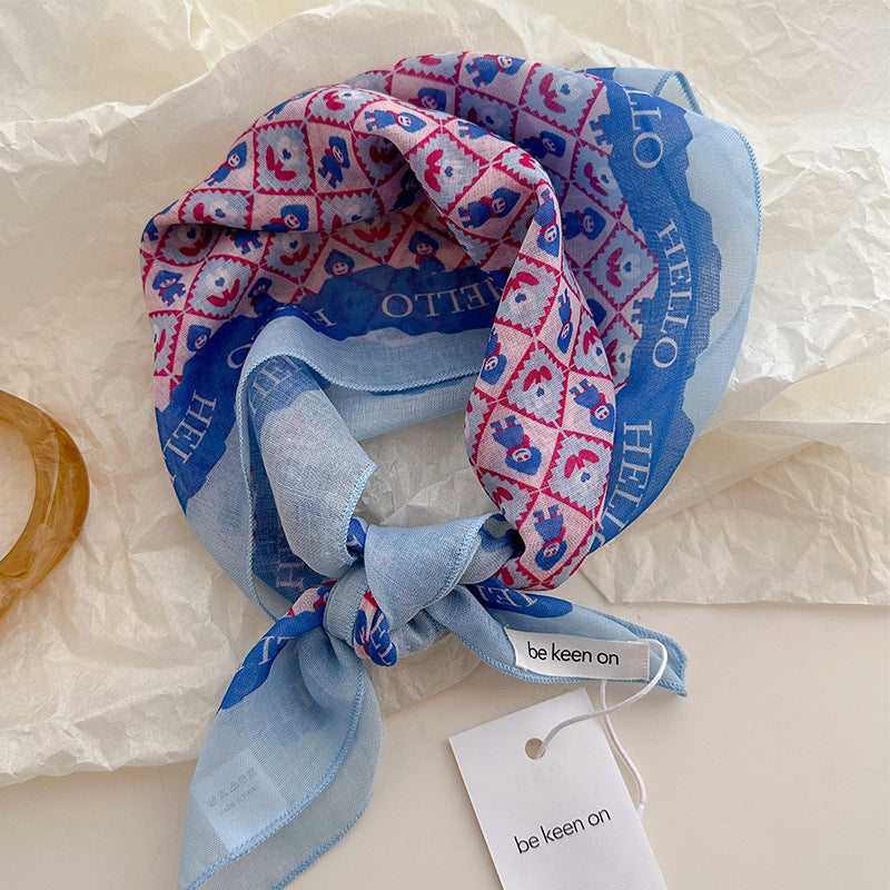 Cotton And Linen Silk Scarf Featuring Flower Pattern In Pink, Perfect For Spring & Summer