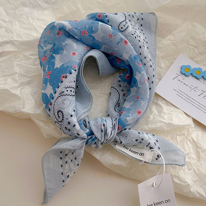Blue Silk Kerchief Bandana For Spring And Summer, Stylish And Lightweight Accessory