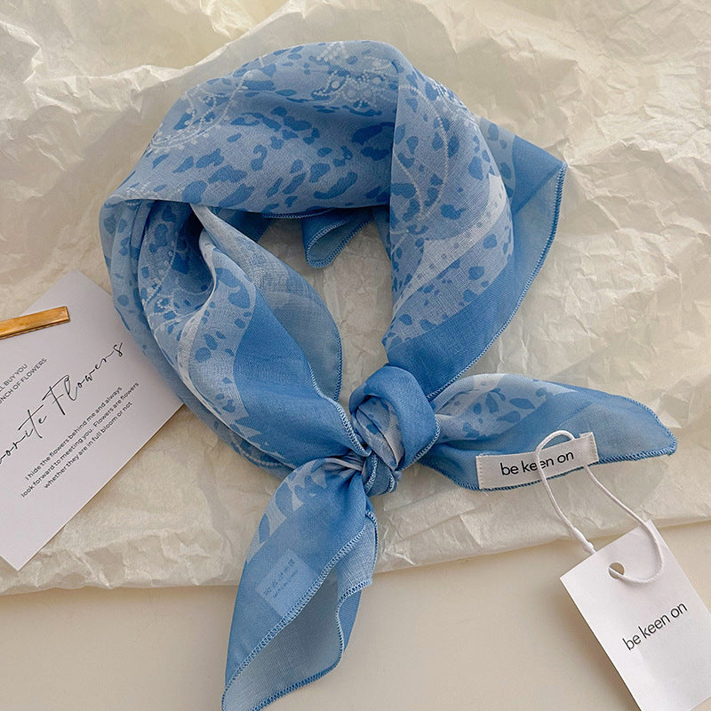 Blue Silk Kerchief Bandana For Spring And Summer, Stylish And Lightweight Accessory