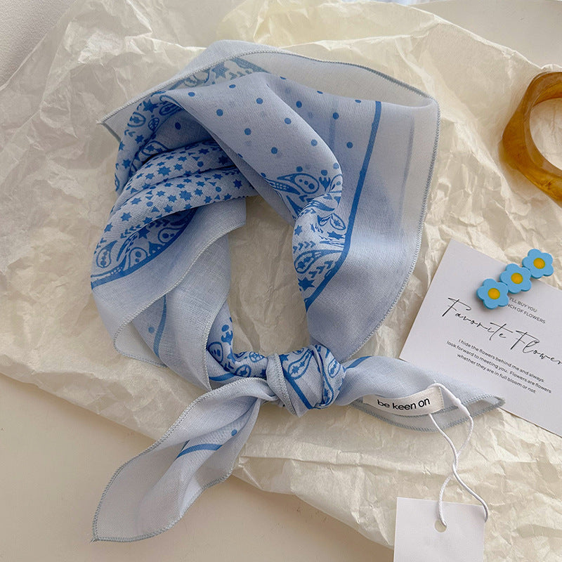 Blue Silk Kerchief Bandana For Spring And Summer, Stylish And Lightweight Accessory