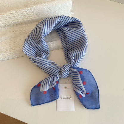 Blue Silk Kerchief Bandana For Spring And Summer, Stylish And Lightweight Accessory
