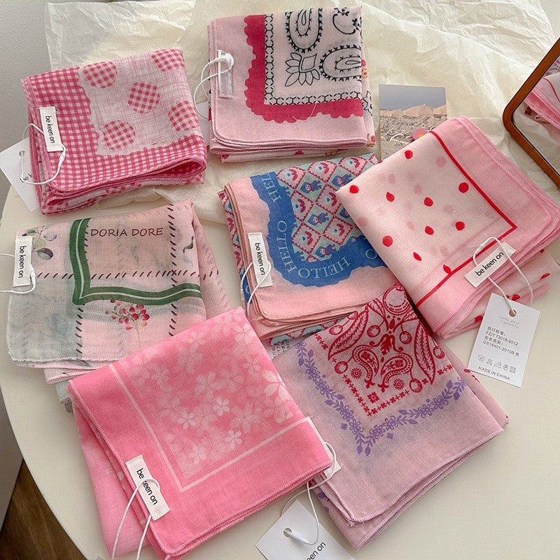 Cotton And Linen Silk Scarf Featuring Flower Pattern In Pink, Perfect For Spring & Summer