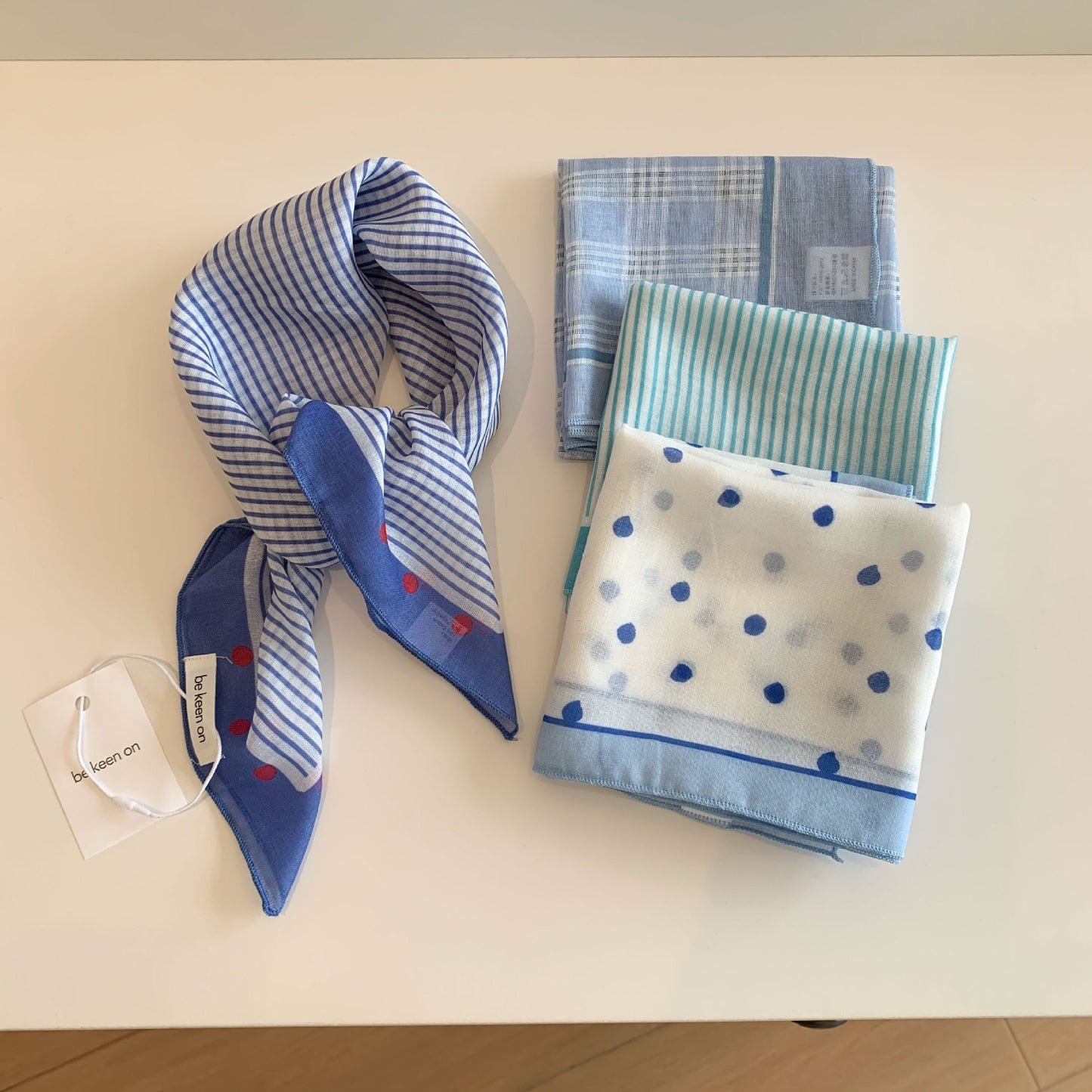 Blue Silk Kerchief Bandana For Spring And Summer, Stylish And Lightweight Accessory