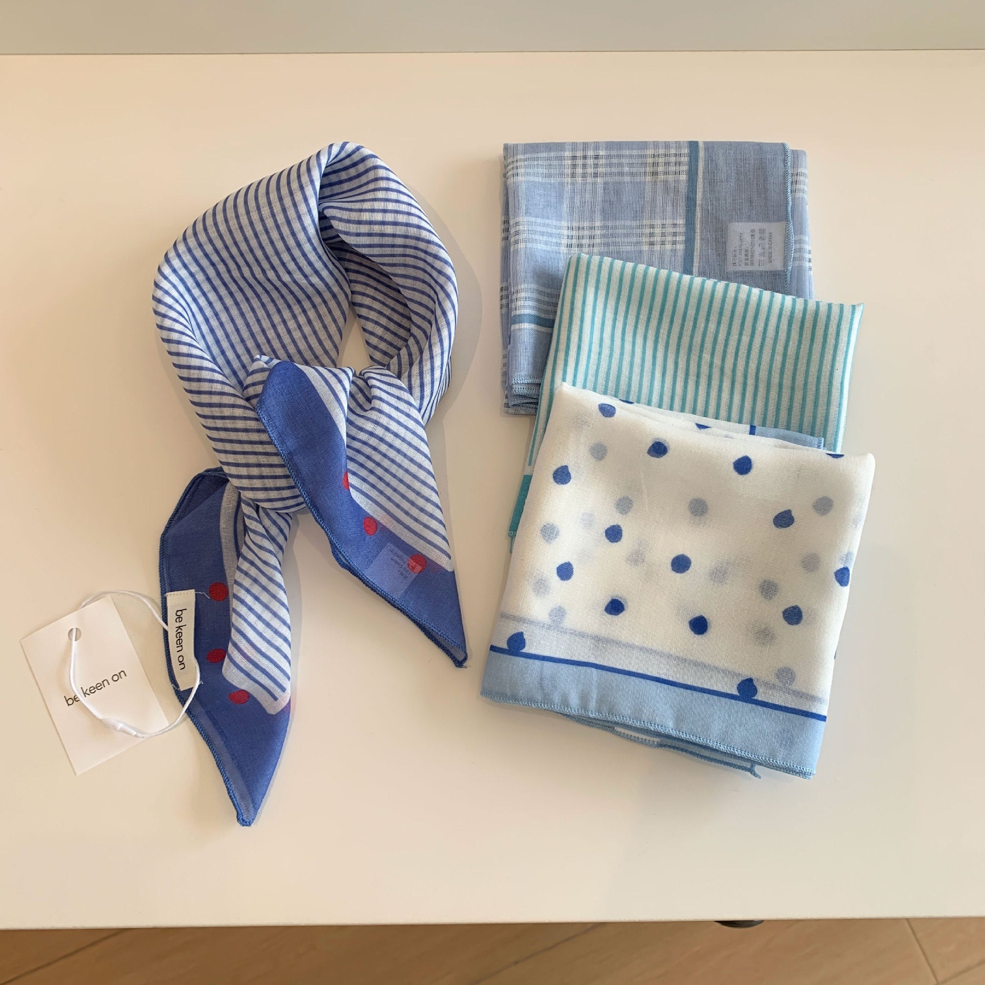 Blue Silk Kerchief Bandana For Spring And Summer, Stylish And Lightweight Accessory