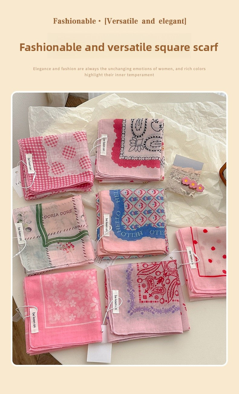 Cotton And Linen Silk Scarf Featuring Flower Pattern In Pink, Perfect For Spring & Summer