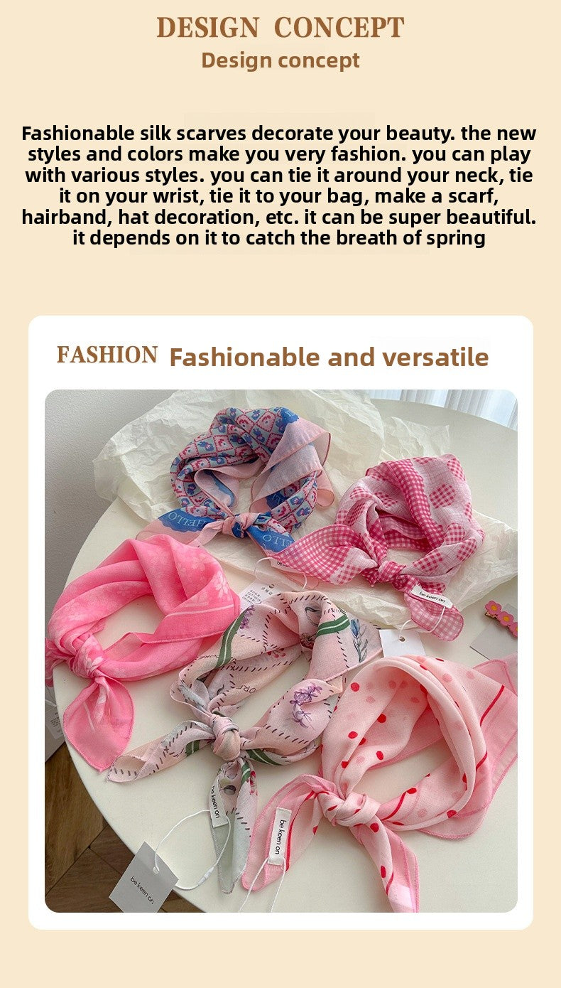 Cotton And Linen Silk Scarf Featuring Flower Pattern In Pink, Perfect For Spring & Summer