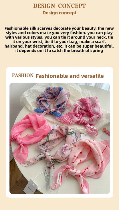 Cotton And Linen Silk Scarf Featuring Flower Pattern In Pink, Perfect For Spring & Summer