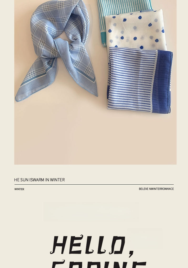 Blue Silk Kerchief Bandana For Spring And Summer, Stylish And Lightweight Accessory