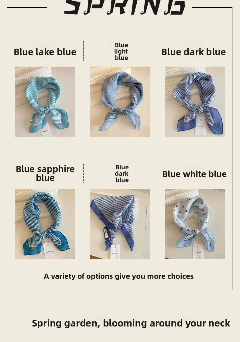 Blue Silk Kerchief Bandana For Spring And Summer, Stylish And Lightweight Accessory