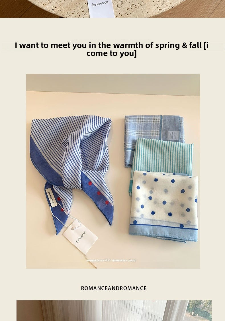 Blue Silk Kerchief Bandana For Spring And Summer, Stylish And Lightweight Accessory