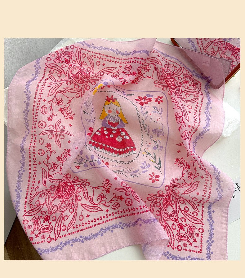 Cotton And Linen Silk Scarf Featuring Flower Pattern In Pink, Perfect For Spring & Summer