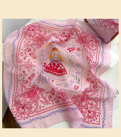 Cotton And Linen Silk Scarf Featuring Flower Pattern In Pink, Perfect For Spring & Summer