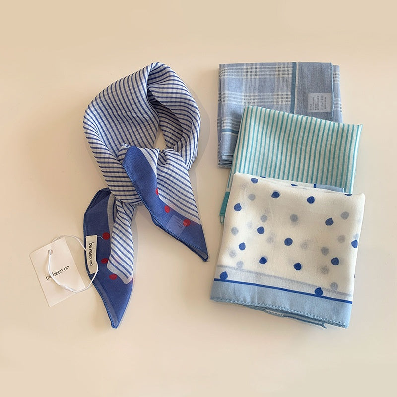 Blue Silk Kerchief Bandana For Spring And Summer, Stylish And Lightweight Accessory