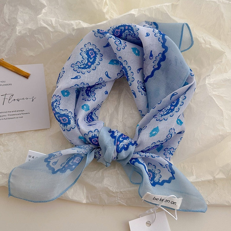 Blue Silk Kerchief Bandana For Spring And Summer, Stylish And Lightweight Accessory