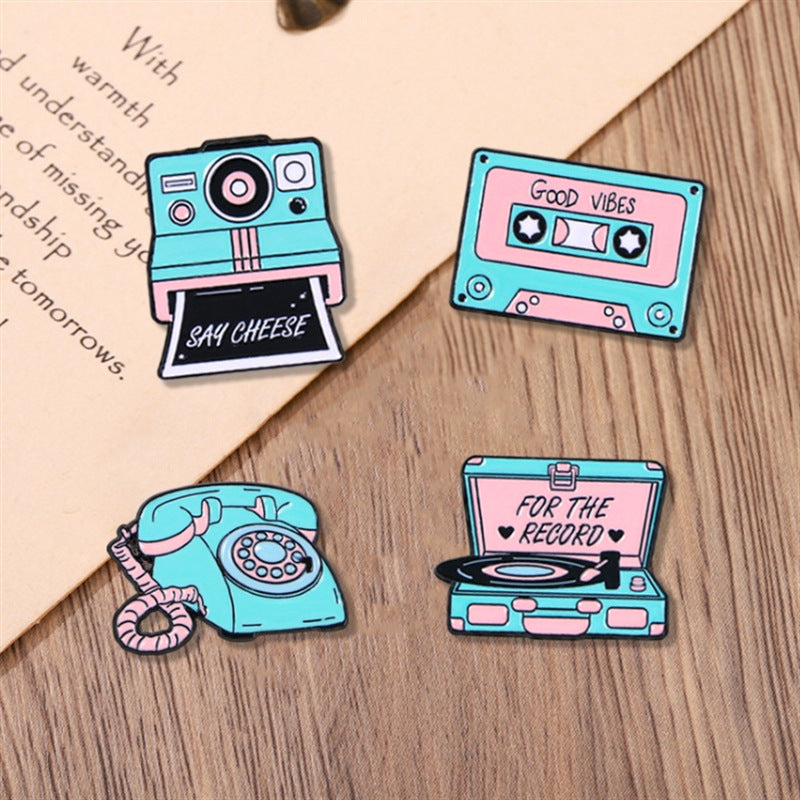 Pin Brooch Featuring Tape Pattern In Zinc Alloy With Blue Color