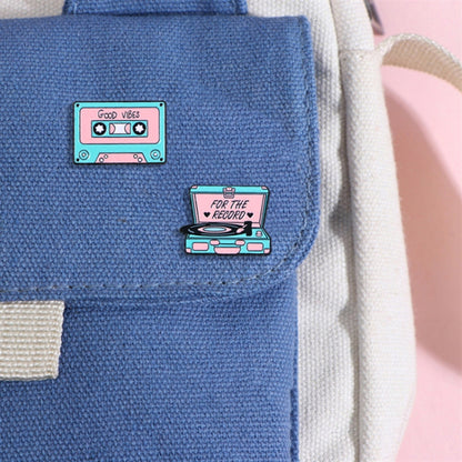 Pin Brooch Featuring Tape Pattern In Zinc Alloy With Blue Color