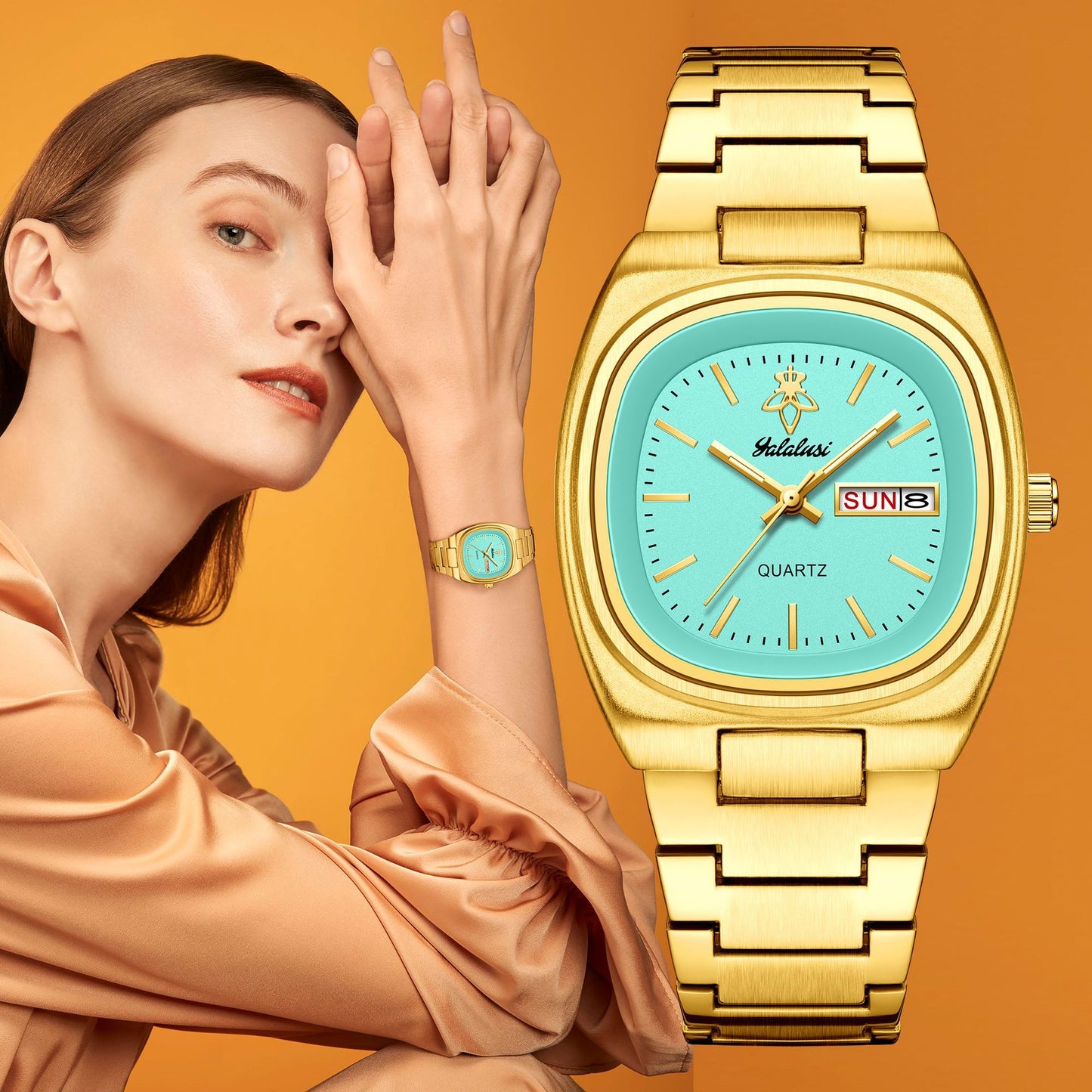 Women’s Quartz Watch With Tempered Glass, Square Dial, Steel Strap, Number Display, Butterfly Double Snap Buckle Golden