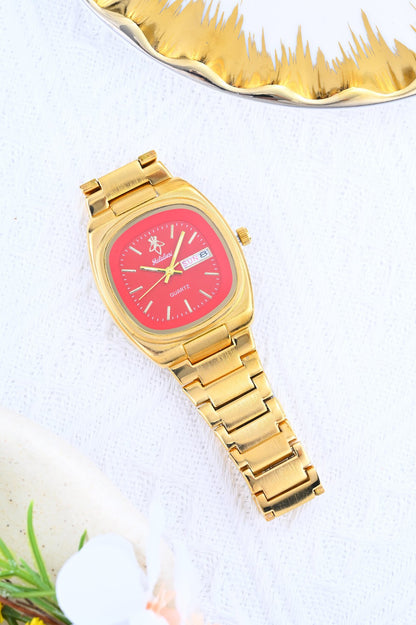 Women’s Quartz Watch With Tempered Glass, Square Dial, Steel Strap, Number Display, Butterfly Double Snap Buckle Golden