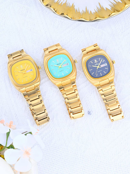 Women’s Quartz Watch With Tempered Glass, Square Dial, Steel Strap, Number Display, Butterfly Double Snap Buckle Golden