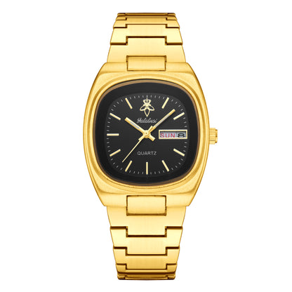Women’s Quartz Watch With Tempered Glass, Square Dial, Steel Strap, Number Display, Butterfly Double Snap Buckle Golden