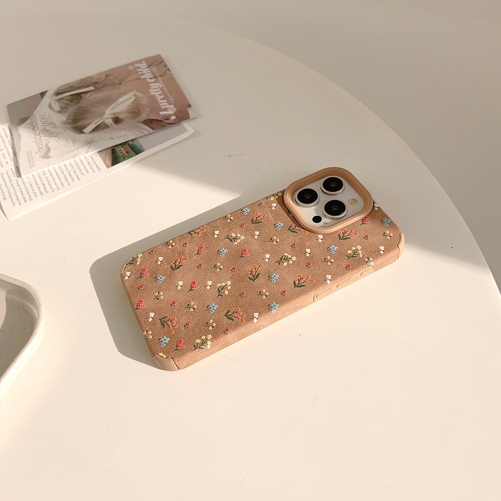 Cute Ditsy Floral TPU Phone Case In Brown For Apple Devices