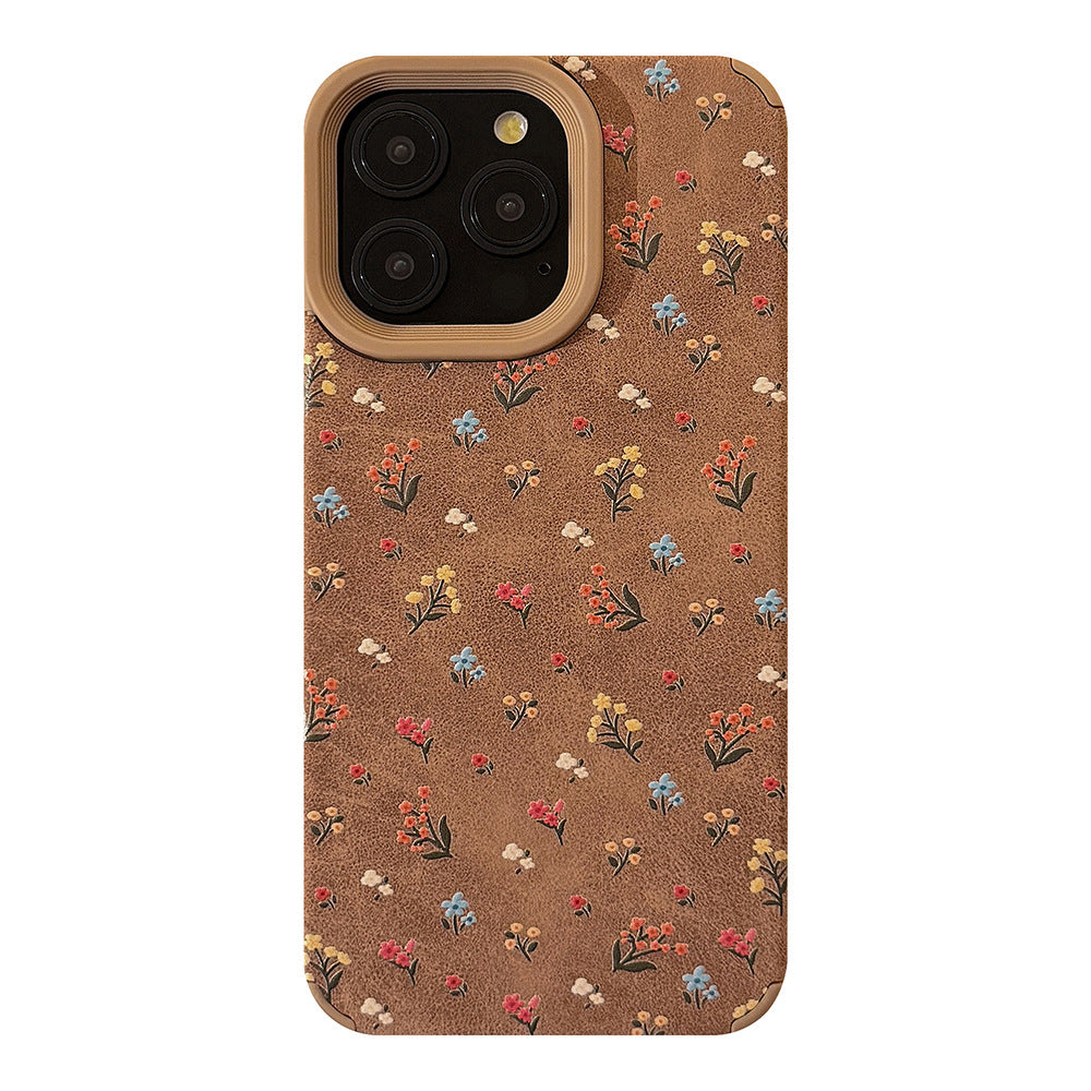 Cute Ditsy Floral TPU Phone Case In Brown For Apple Devices
