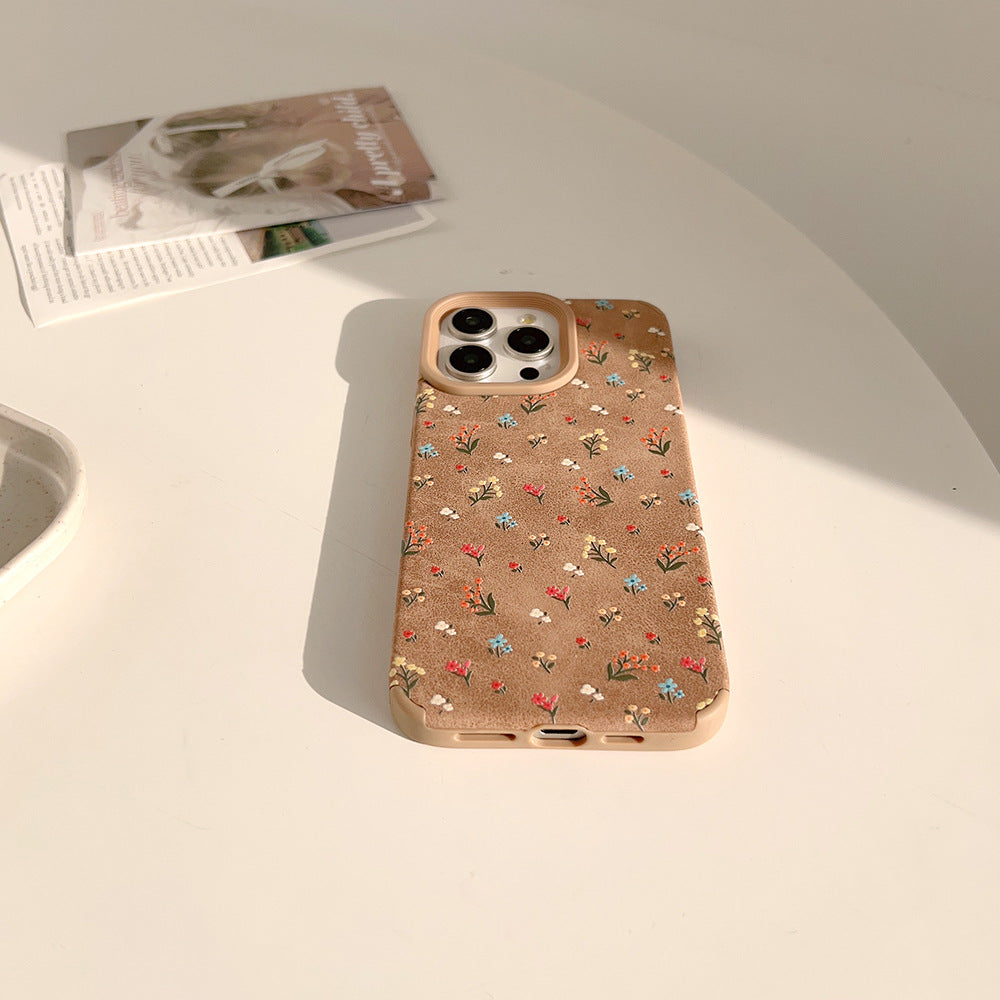 Cute Ditsy Floral TPU Phone Case In Brown For Apple Devices