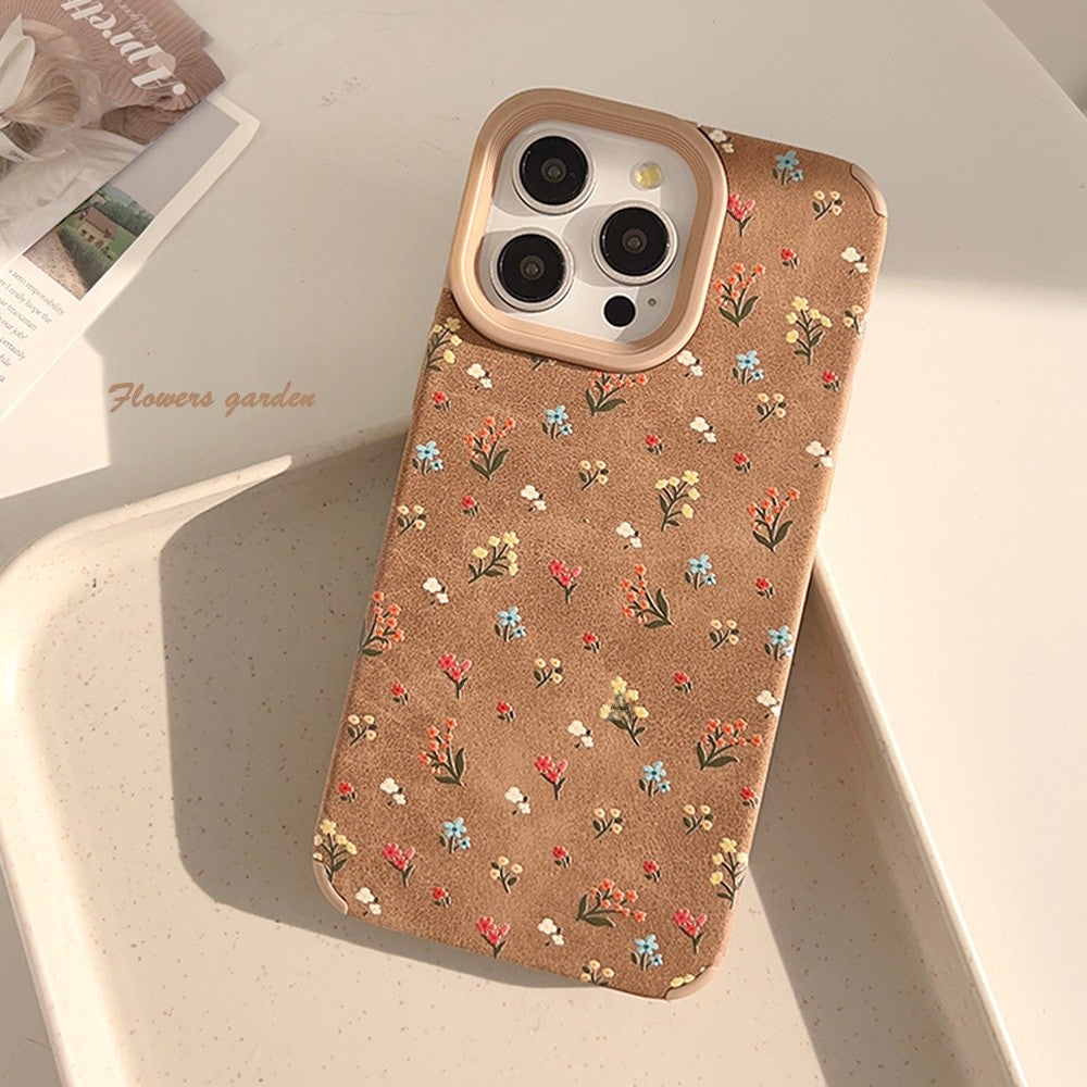Cute Ditsy Floral TPU Phone Case In Brown For Apple Devices
