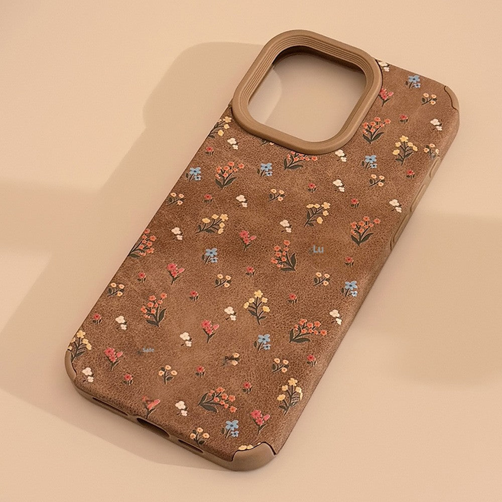 Cute Ditsy Floral TPU Phone Case In Brown For Apple Devices