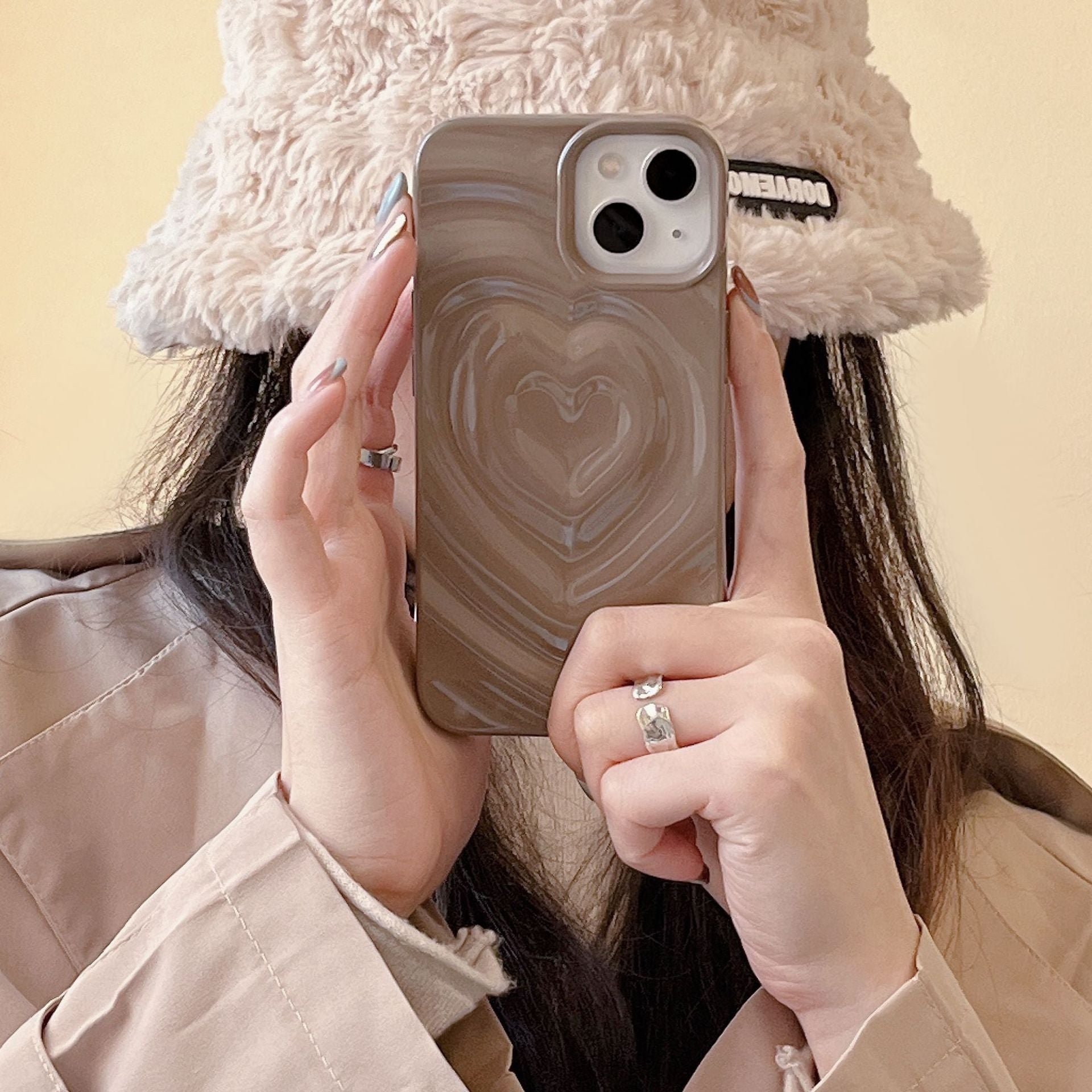 Heart Shape Phone Case For Apple Featuring Durable TPU Material In Silver Color