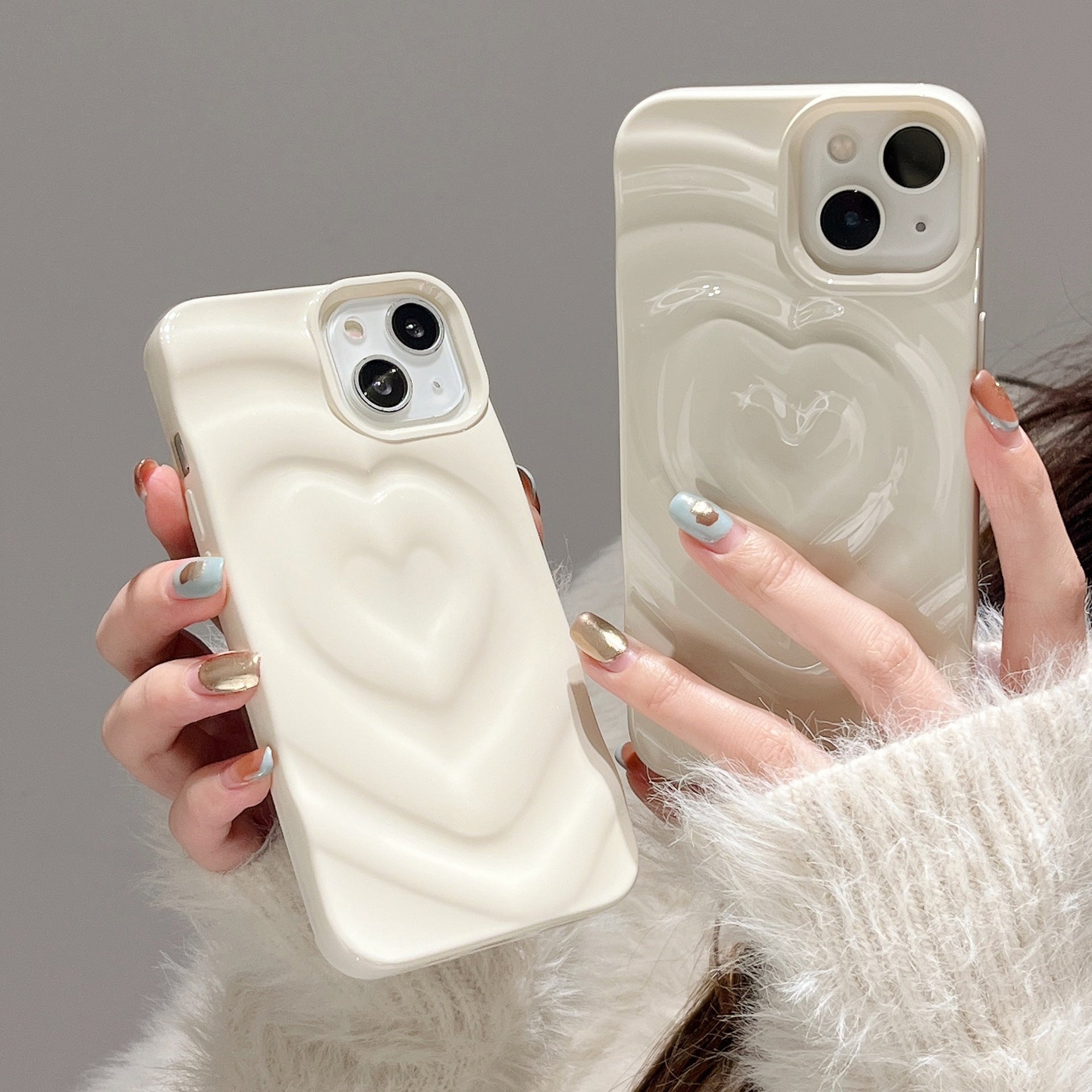 Heart Shape Phone Case For Apple Featuring Durable TPU Material In Silver Color