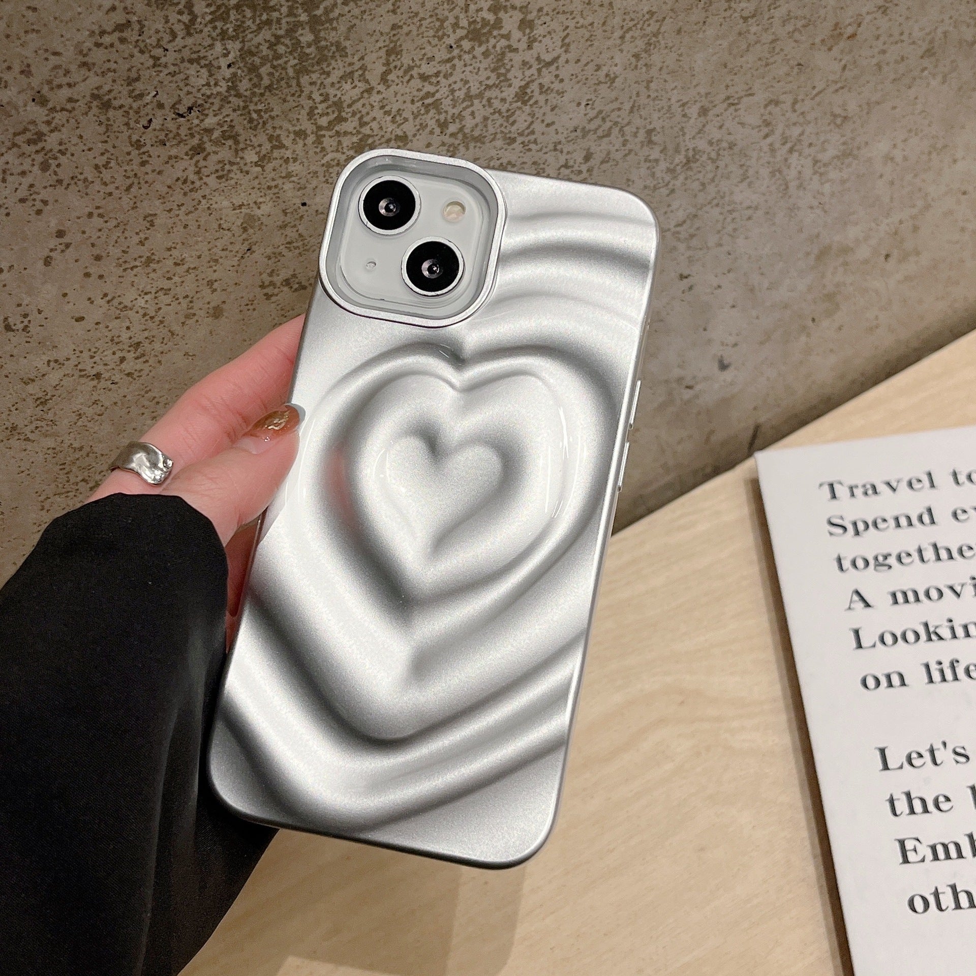Heart Shape Phone Case For Apple Featuring Durable TPU Material In Silver Color