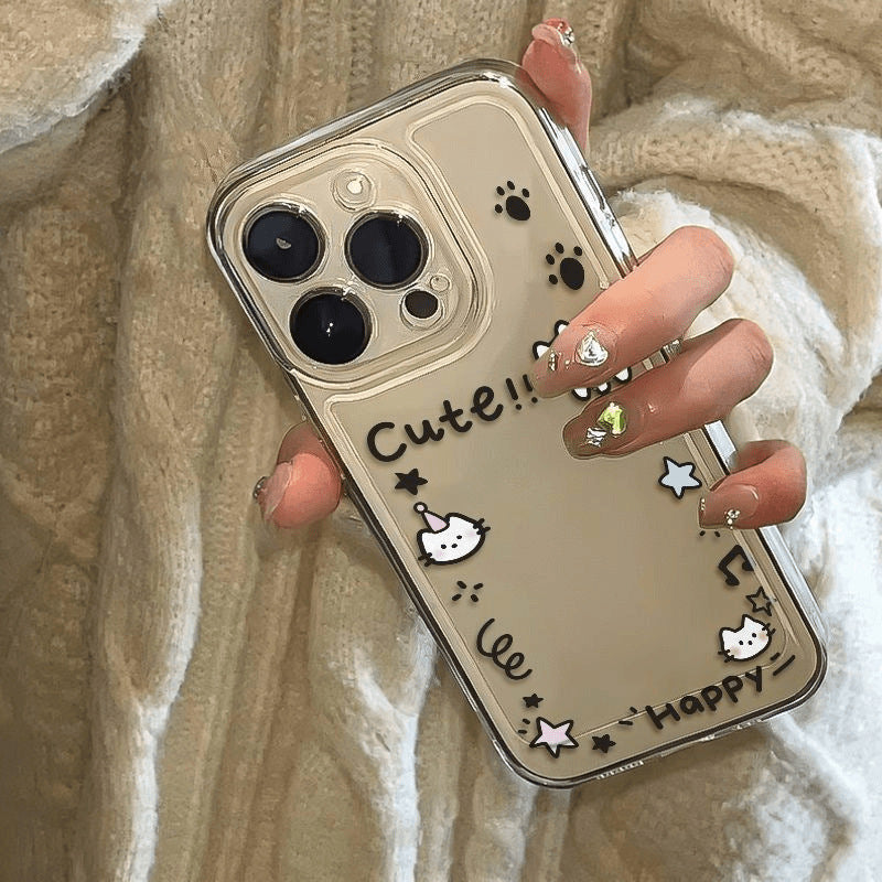 Cat Pattern Phone Case Made Of Silica Gel, Transparent Design Compatible With Apple Phones