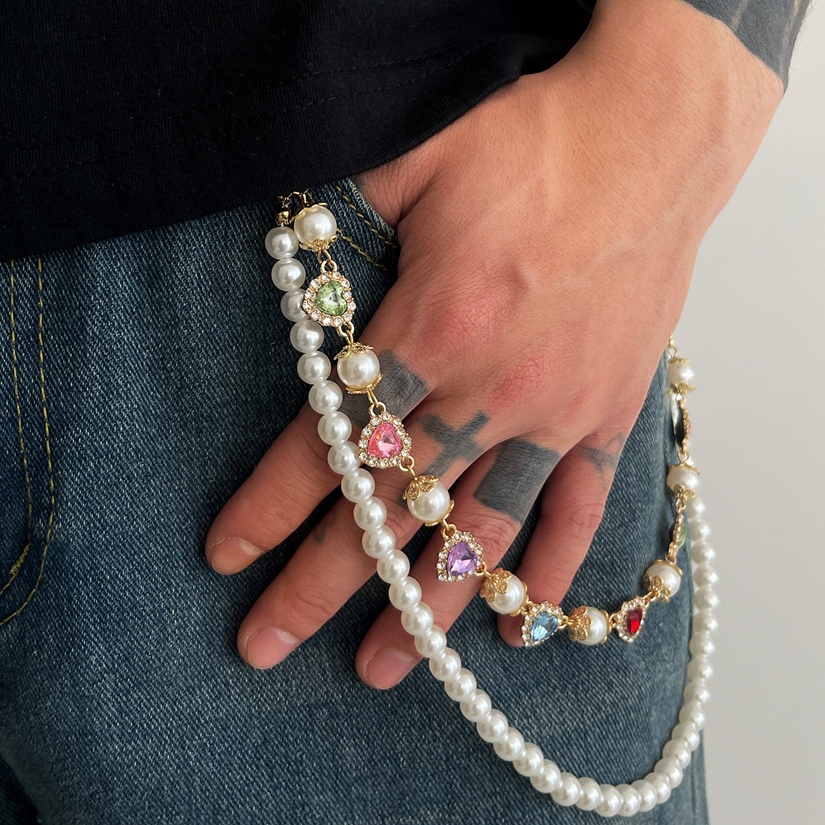 Hip-Hop Metal Waist Chain Featuring Flower And Cross Patterns In Golden Color