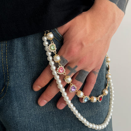 Hip-Hop Metal Waist Chain Featuring Flower And Cross Patterns In Golden Color