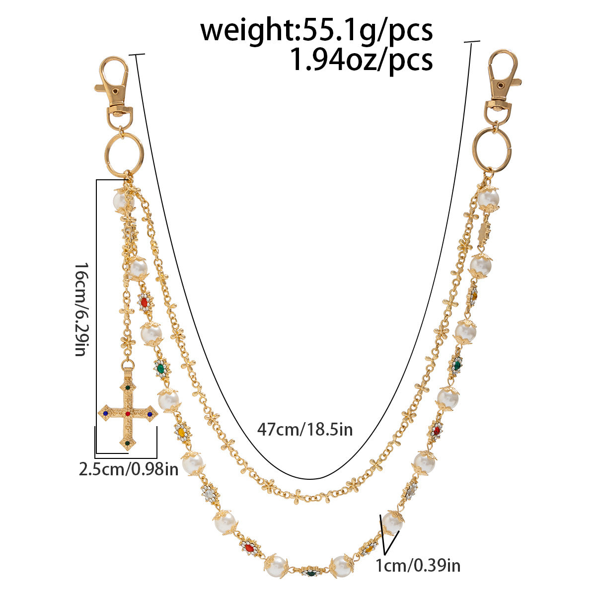 Hip-Hop Metal Waist Chain Featuring Flower And Cross Patterns In Golden Color