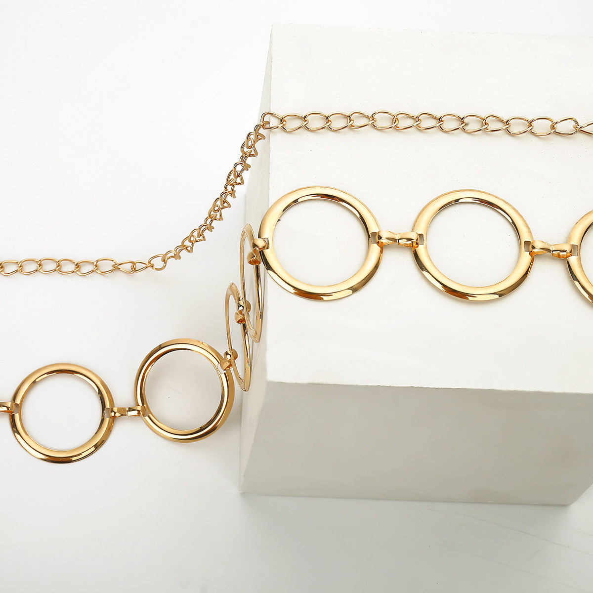 Geometric Round Irregular Metal Body Chain Waist Chain For Women In Golden