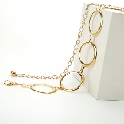 Geometric Round Irregular Metal Body Chain Waist Chain For Women In Golden