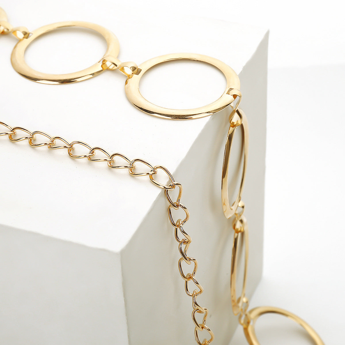 Geometric Round Irregular Metal Body Chain Waist Chain For Women In Golden