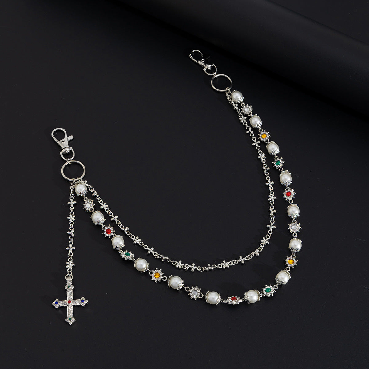 Hip-Hop Metal Waist Chain Featuring Flower And Cross Patterns In Golden Color